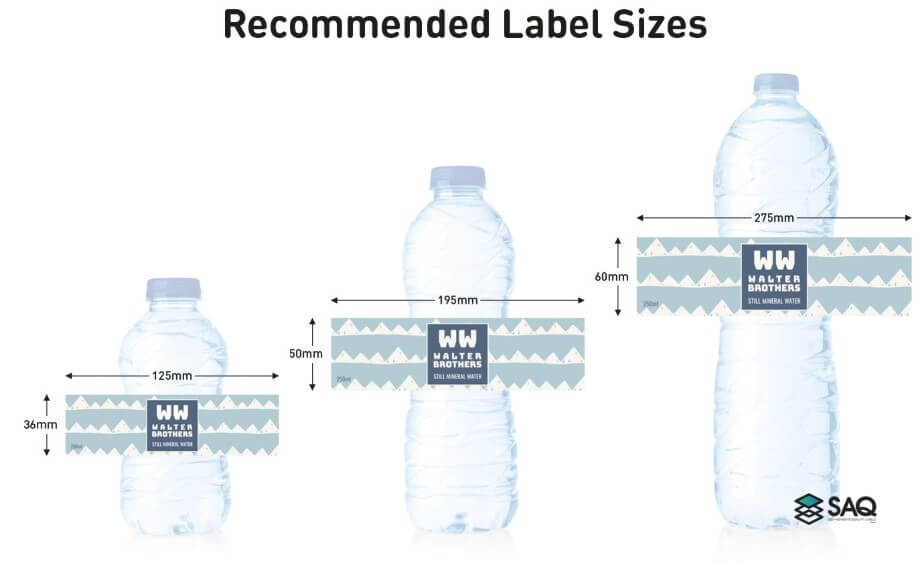 custom water bottle labels szie and dimensions